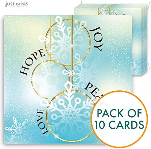 Pack of Christmas cards - Hope, Joy, Peace - 10 Christmas cards in pack with 10 white envelopes - Designed, printed and hand-packed in the UK, by Just Cards Direct