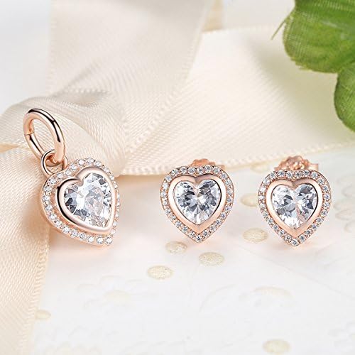 Presentski Rose Gold Stud Earrings,Heart Earrings Studs Sterling Silver Cubic Zirconia Stud Earrings Birthday Gift for Mother Women