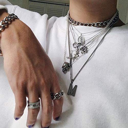 Goldchic Jewelry Black Rhodium Plated Mens Large Letter Necklace Initial P Pendant With Black Chains #TOP6