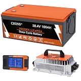 CHINS 36V Lithium Golf Cart Battery, 36 Volt 100Ah LiFePO4 Battery, Built-in Bluetooth 200A BMS, Includes 36V 25A Charger, Monitor, Perfect for Golf Carts