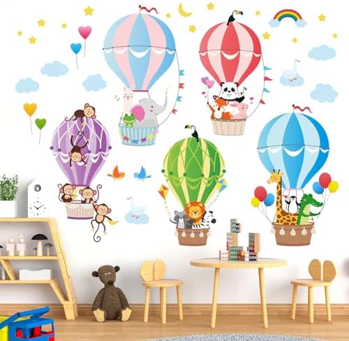 Amazon.com: DECOWALL Hot Air Balloon Animals Wall Decals Stickers for ...