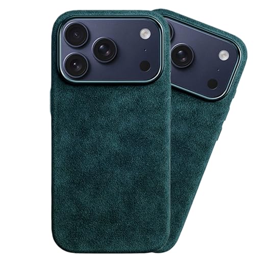 Coque iPhone 17 Pro Max MagSafe en microfibre suédine verte avec grip intégré