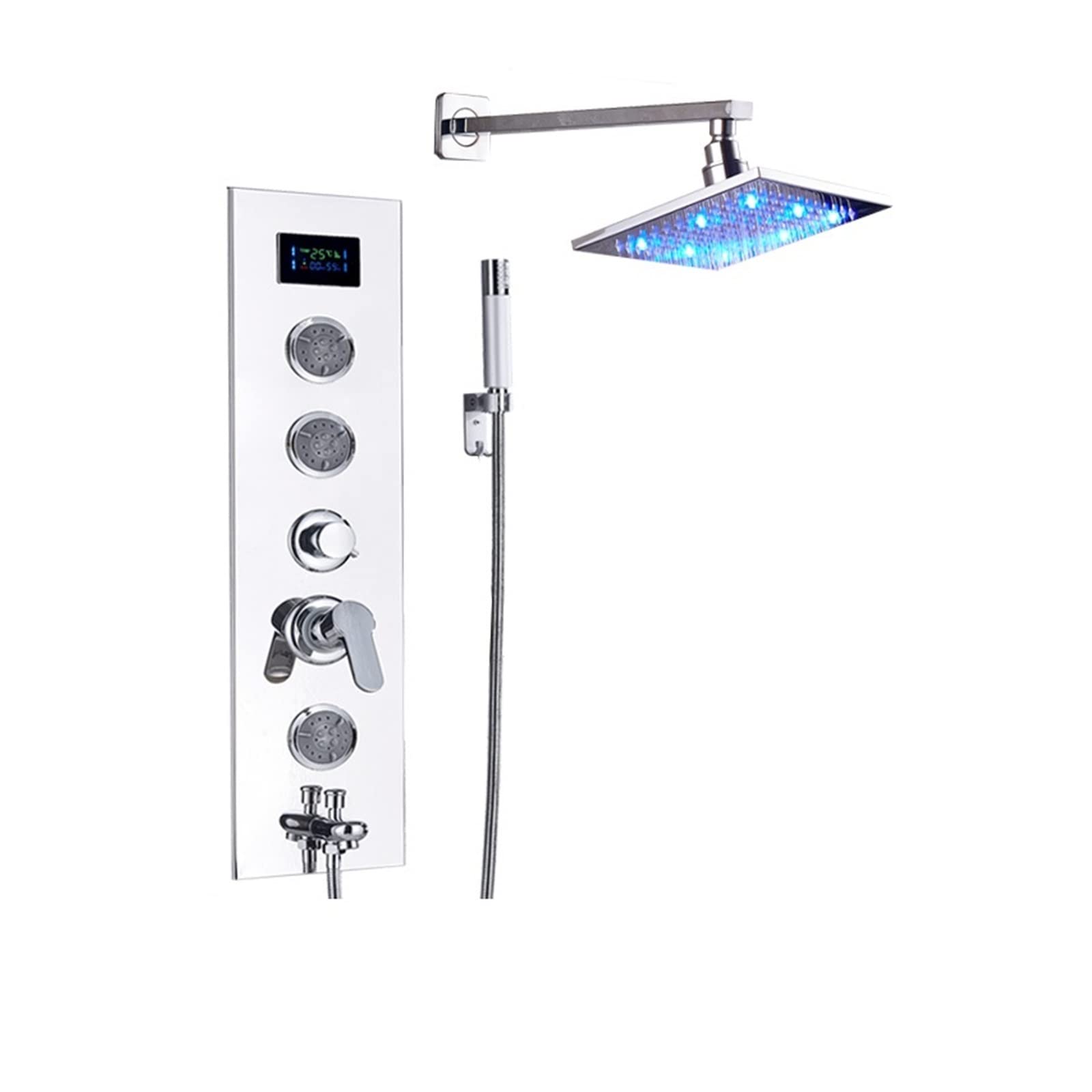 Ensemble de douche LED chromé 8 pouces avec panneau mural à 4 fonctions