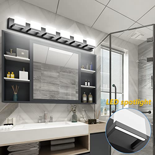 Tipace Dimmable Modern 6 Lights LED Vanity Light for Bathroom Up and Down Black Bathroom Wall Light Fixtures Over Mirror(White Light 6000K) by Tipace - Image 4