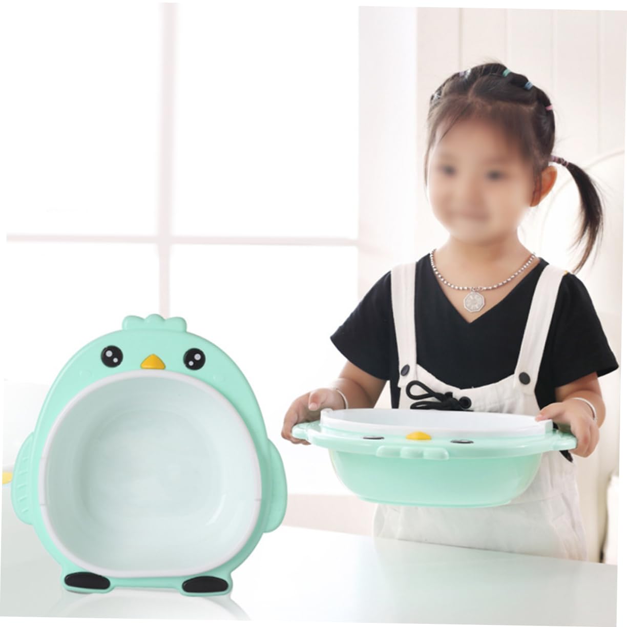 VICASKY Cartoon Penguin Shape Newborn Wash Basin Safe Plastic Boy Girl Bathing Basin for Boy Girl Green Multi-Functional Eye-catching Design for Easy Use and Cleaning