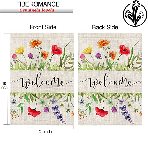 Fiberomance Welcome Spring Garden Flag 12X18 Inches Watercolor Floral Spring Flag Summer Flag Vertical Double Sided Yard Flag Porch Flag Outdoor Decoration Decorative Home Décor #TOP4