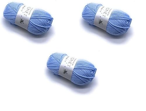 Pack de 3 ovillos de lana Cygnet Pure Baby Blue Double Knit de 100 g, color azul pastel Cover