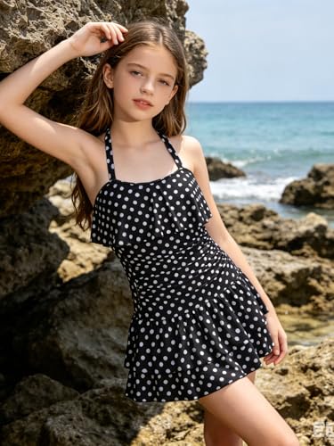Teen Girl Swimsuit Two Piece Bikini Sets Halter Neck Polka Dots Cover Up Skirt Bathing Suit Size 11 18Y — view 3