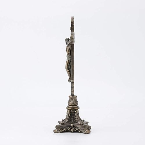 Miniatura 3 de Veronese Design Crucifijo de pie de pie de 13 pulgadas de alto, soporte de estilo barroco, resina fundida en frío, acabado de bronce antiguo, regalo