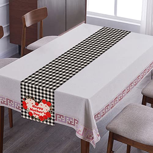 Happy Mother's Day Table Runner Red Rose Love Kitchen Dining Table Decoration Buffalo Plaid Table Cover Linen Coverings Desk Flags For Indoor Outdoor Wedding Holiday Party Home Kitchen Daily Decor #TOP5