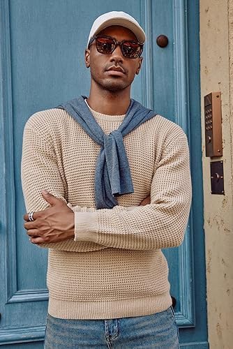 Image of ColorChakra Waffle Knit Mens Sweater Woolen Round Neck Wool Pullover