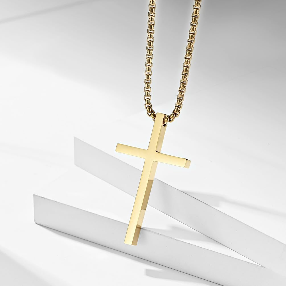 Cross Necklace for Men, Stainless Steel Cross Pendant Necklaces for Men Pendant Chain Chain Golden Silver Black Cross Necklace Gifts for Men Women Box Chain - Image 4