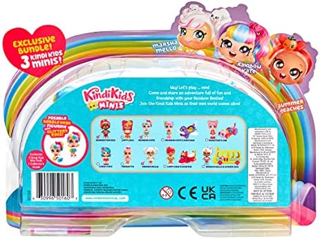 Kindi Kids Minis Rainbow Besties - 3 Collectable Posable Bobble Head Figurines - Marsha Mello, Summer Peaches, Rainbow Kate
