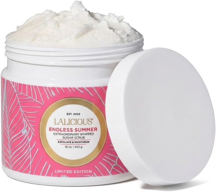 LALICIOUS Endless Summer Exfoliating & Moisturizing Body Scrub | Sugar & Coconut Oil | Pre-Shave Scrub for Ingrown Hairs & Razor Bumps | Gently Buffs & Smooths Sensitive Skin | No Parabens Large 16oz