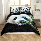 Erosebridal 3D Panda Comforter Cover Full Size Cute Panda Duvet Cover Bamboo Bedding Set Black White Bear Quilt Cover for Kids Boys Girls Teens for Bedroom Decorative, Trendy Duvet Cover