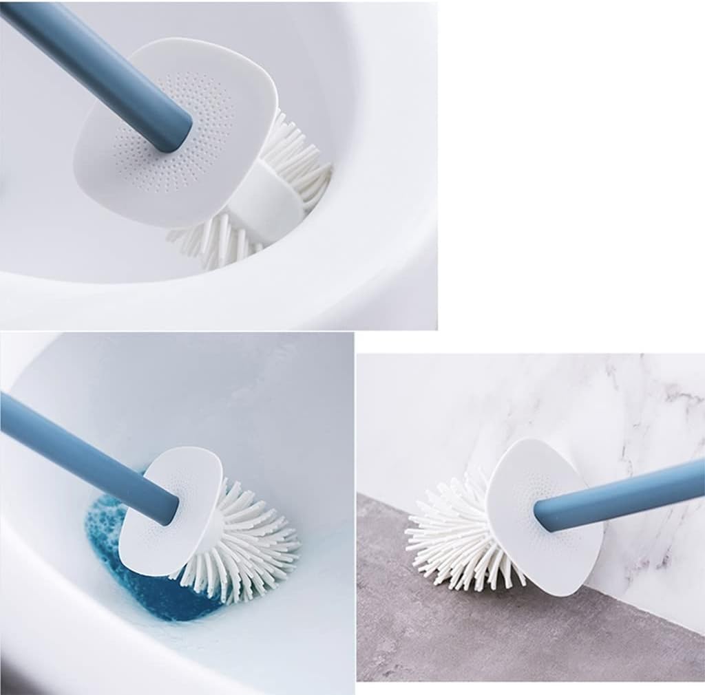 Toilet Brush Holder Toilet Brush Holder Household Silicone Long-Handled Toilet Bowl Brush Bathroom Wall-Mounted Cleaning Brush 360° No Dead end Toilet Brushs Set Toilet Brush Holders(White)