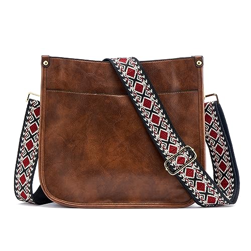 ZOUIQSS Femmes Sacs à Bandoulière en Cuir Sac à Dos Dame Hobo Sac à Main Poches Zippées Sac Avec Sangle Réglable(Marron foncé-(5CM) Couleur56)