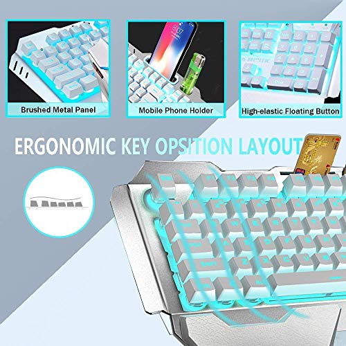 Wireless Keyboard and Mouse, Blue LED Backlit Rechargeable Keyboard with 3800mAh Battery, Metal Panel, Removable Hand Rest Mechanical Feel, 7 Color Gaming Mute Mouse for PC Gamers by LexonElec - Image 4