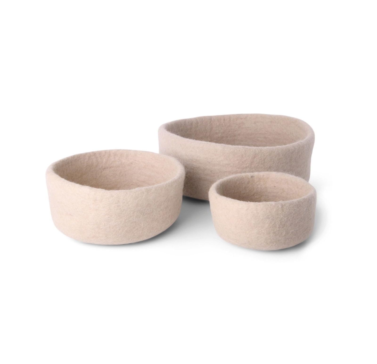 Gry & Sif Handgemacht & Fairtrade-zertifiziert Stilvolles dänisches Design x Napali Kunsthandwerker | Filzschalen für Osterkorb, Frühstückskorb, Organizer aus Filz | Beige | 3er-Set
