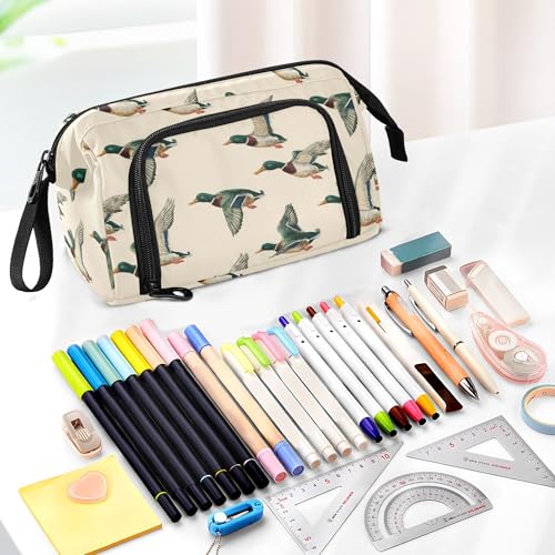 Image of Fisyme Vintage Mallard Duck Pencil Case Large Capacity Pen Bags Box Big Makeup Pouch Organizer