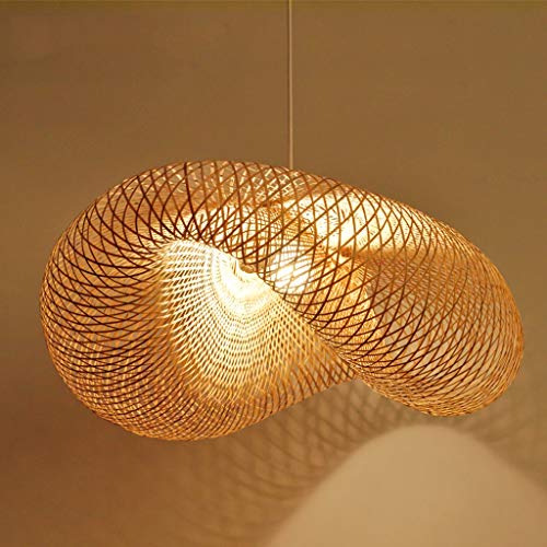Suspension E27 Lumières Lustre Salon LED bois Plafonnier Luminaire Vertigo Lampe Suspendus Pendentif Chapeau Bamboo Courbe Spirale Hanging Pour Abat-Jour De Chambre À Coucher Restaurant Lampe 60CM