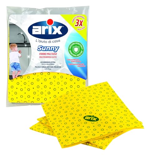 Arix | Sunny, Panno Multiuso in TNT, per Tutte le Superfici, Antibatterico, non Lascia Aloni, Panno Assorbente, per Spolverare, Pulire, Asciugare, 36x38cm - Made in Italy