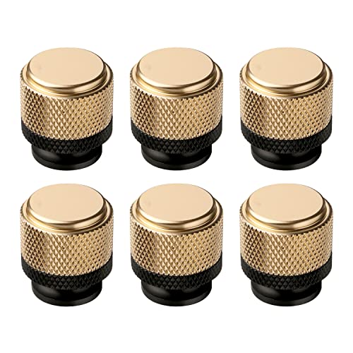 Gutuwellea 6 Pack 1" Cabinet Knob Aluminum Knob for Drawer Pulls Gold and Black Oxidation Finish with Diamond Pattern