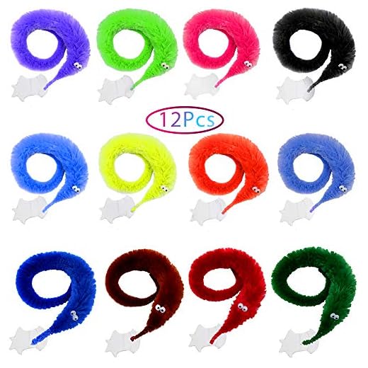 Shyflpopo 12 Pcs Magic Worms Twisty Worms Wiggly Worms Fuzzy Worms on a String Kid Party Favors 12 Colors