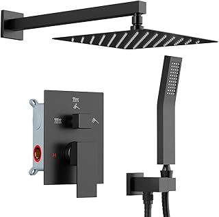 Shower Faucet Set Matte Black Shower System, Starbath 8" Rain Shower Head and Handheld Spray Shower Set Complete Wall Mounted,2 Way Pressure Balance Shower Valve and Trim Kit Included