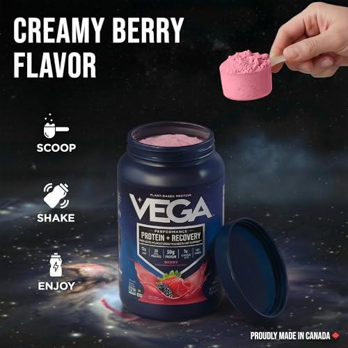 Vega Protein + Recovery, Berry – 30g Vegan Protein, Dairy & Gluten Free, Probiotics, NSF Certified, 801 g (19 Servings) by Vega - Image 3