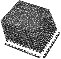 SUPERJARE 0.4'' Thick 12 Pcs 48 Sq Ft Rubber Top Exercise Equipment Mats, High Density EVA Foam Mats with Rubber Top, Interlocking Gym Flooring for Home Gym, Protective Workout Mat, Black/Grey
