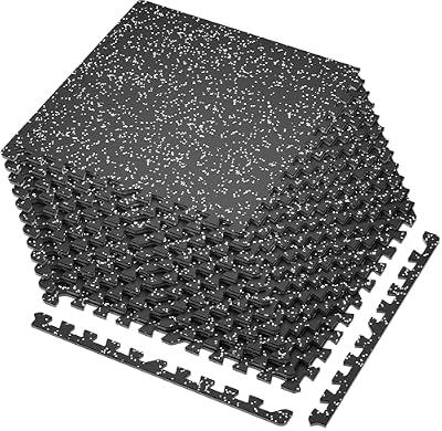 SUPERJARE 0.4'' Thick 12 Pcs 48 Sq Ft Rubber Top Exercise Equipment Mats, High Density EVA Foam Mats with Rubber Top, Interlocking Gym Flooring for Home Gym, Protective Workout Mat, Black/Grey