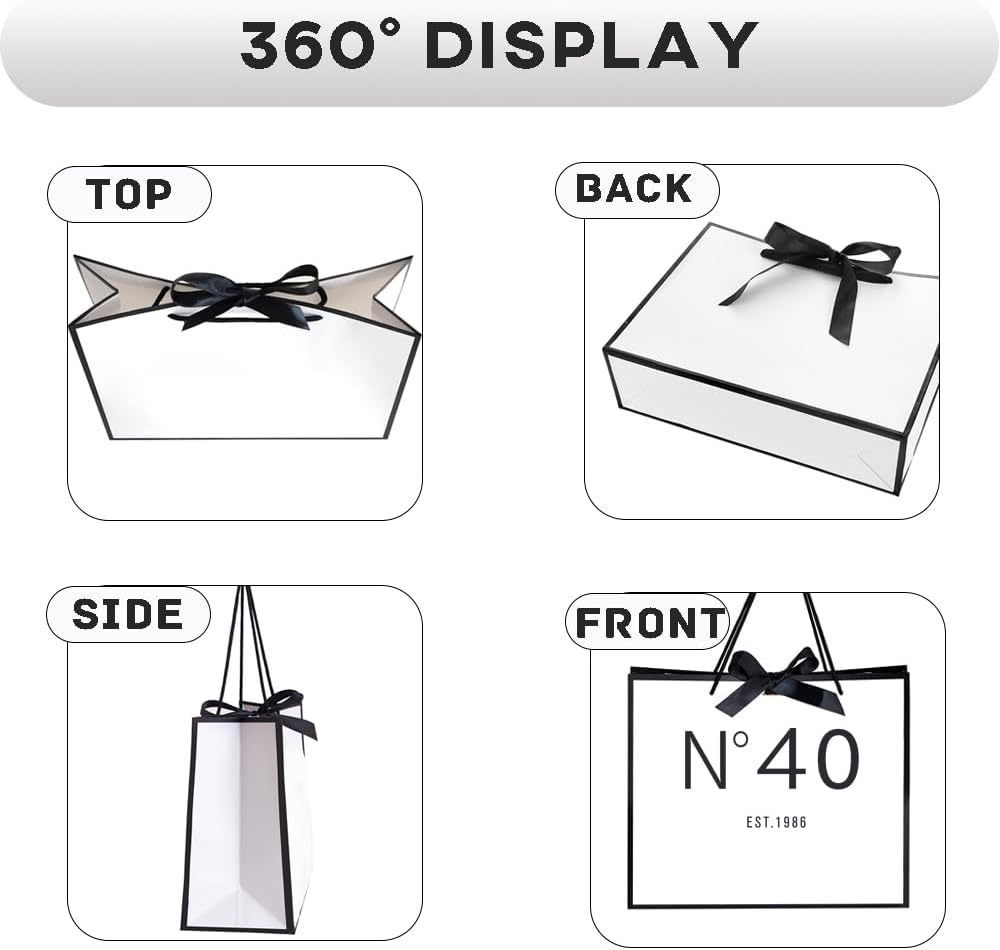 QLSKO 40th Birthday Keepsake Gift Paper Bag for Her-N°40 EST.1986 40th Anniversary Party Present Shopping Tote Bags Women 40 Year Old Decorations Idea (1986 40th, Medium (Pack of 1)) image 3
