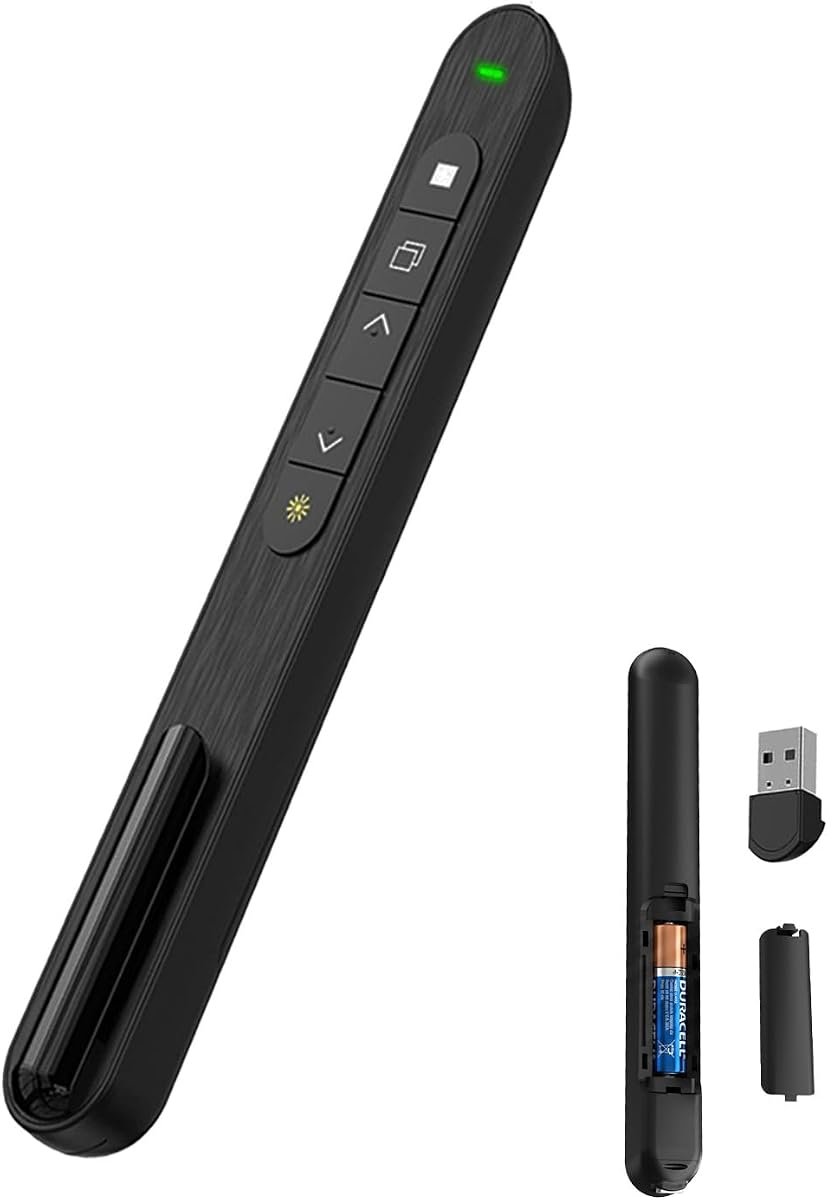 Presentation Clicker with Red Beam, 328ft Wireless Presenter Remote, Magnetic USB Receiver for PowerPoint Windows macOS Android Linux