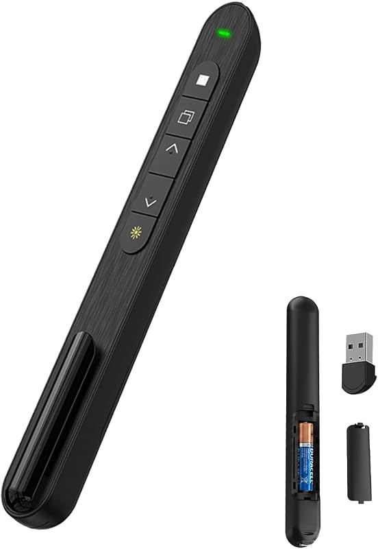 Presentation Clicker with Red Beam, 328ft Wireless Presenter Remote, Magnetic USB Receiver for PowerPoint Windows macOS Android Linux