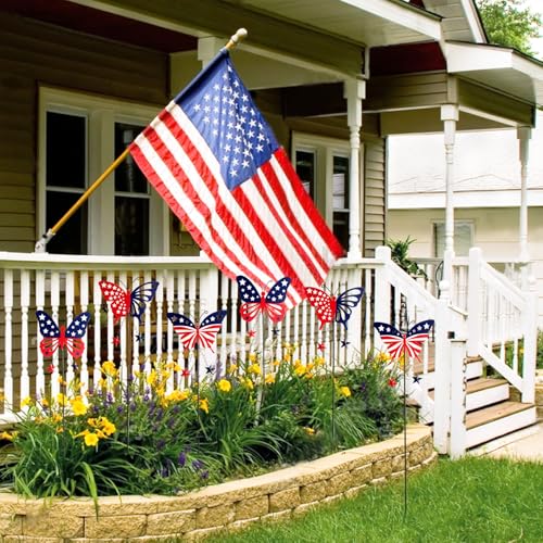 Image of 6 Pcs 4th of July Decorations Outdoor,18.2 inch Red White Blue Metal Butterfly Decorative Garden Stakes for Independence Day,Americana Patriotic Yard Signs Decor for Garden Lawn Porch