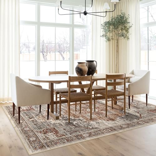 Washable 3x5 Area Rugs - Vintage Area Rug for Living Room Stain Resistant Carpet Low Pile Ultra-Thin Rugs for Bedroom Kitchen entryway with Non Slip Backing Home Decor Small Mat 3X5 Brick