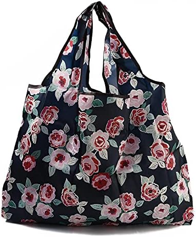 BEEFLYING 3Pcs Foldable Nylon Shopping Bags Black Eco Friendly Foldable Grocery Bags Foldable Shopping Tote Bag for Shopping Travel Camping