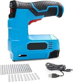Grampeador/Pinador Elétrico, com grampos e pregos inclusos, carregamento USB, leve, ideal para estofamento, marcenaria e projetos de bricolagem