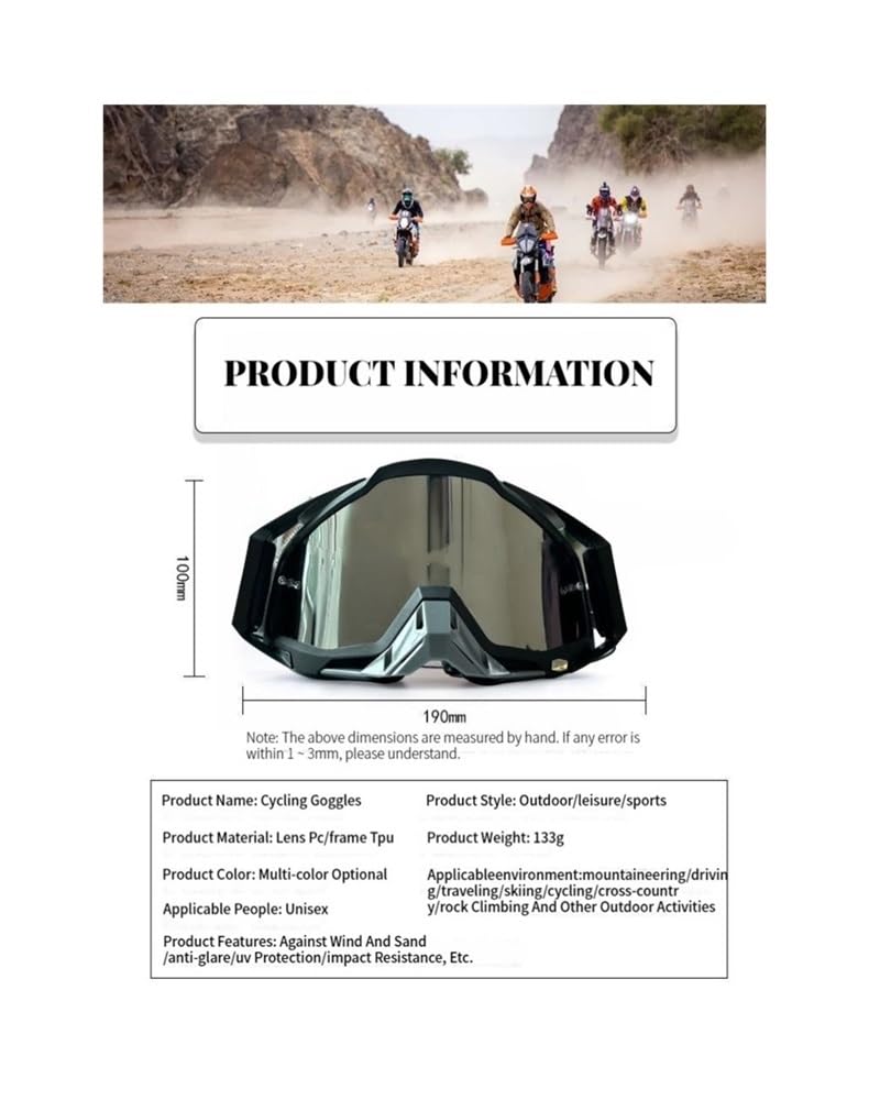Occhiali Moto Occhiali da Motocross Antiappannamento Ciclismo Moto Dirt Bike MX per MTB Occhiali da Sole da Equitazione Lenti A Specchio HD Occhiali da Moto da Uomo(Blanc)