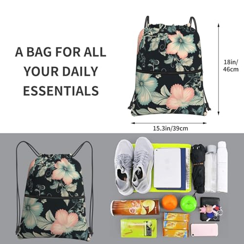 Drawstring Backpack Water Resistant String Bag Blue Flower Sports Sackpack Gym Sack for Men Women3