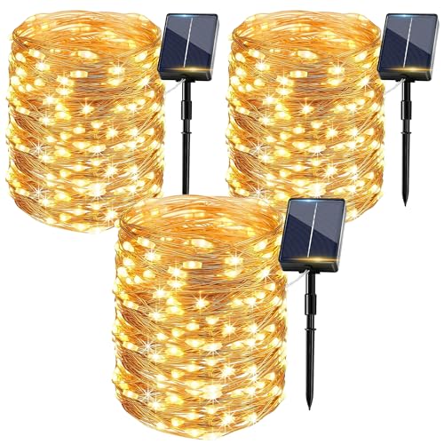Luci Solari Esterno 3 Pacchi, 15+2M 150LED Catena Luminosa Esterno