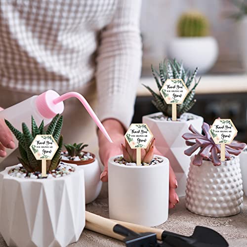Weysat 60 Pcs Thank You for Helping Me Grow Succulent Tags for Baby Shower Hexagon Wooden Plant Stakes Labels Garden Potted Plant Sign Baby Shower Succulent Tag for Wedding Teacher Mother\'s Day