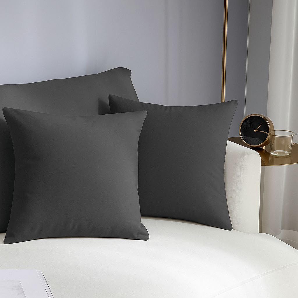 600 TC 100% Egyptian Cotton Cushion Covers | Pack of 2 | Envelope Closure | Ultra Soft & Skin-Friendly Texture Luxury Solid Pillow Covers for Sofa & Bedroom (Size: 26x26 inch) Dark Grey-image-18