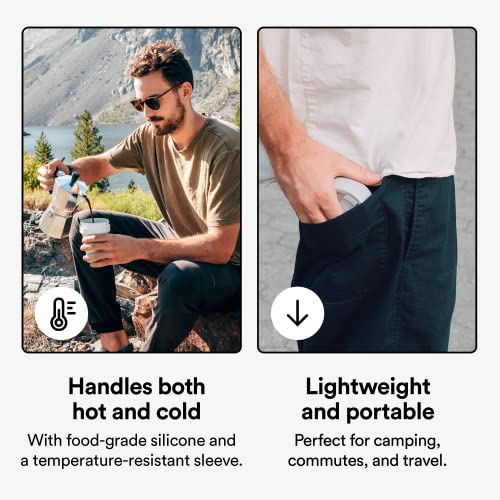 Stojo On The Go Coffee Cup | Pocket Size Collapsible Silicone Travel Cup – Quartz White, 12oz / 355ml