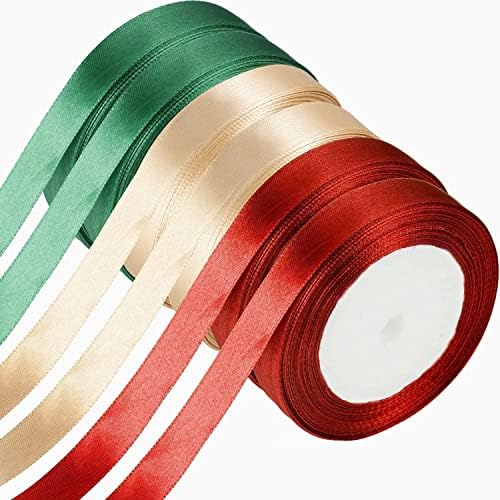 6 Roll Christmas Satin Ribbon Rolls, Double Sided Satin Ribbon Red/Green/Gold Ribbon Xmas Ribbon for Crafting,Wedding Christmas Party Decoration(1 cm/0.4 in)
