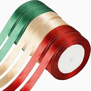 6 Roll Christmas Satin Ribbon Rolls, Double Sided Satin Ribbon Red/Green/Gold Ribbon Xmas Ribbon for Crafting,Wedding Christmas Party Decoration(1 cm/0.4 in)