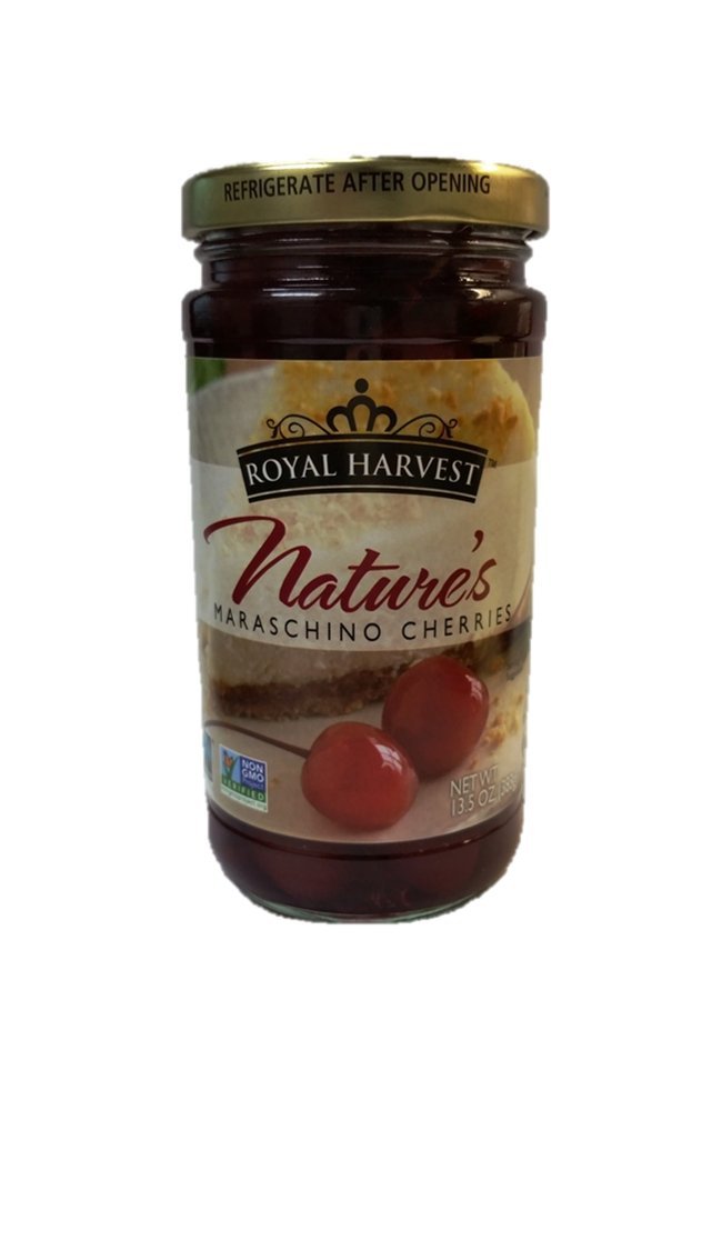 Royal Harvest Maraschino Northwest Noire Cherries with Stem, 72 Ounce | Made with Natural Ingredients | Non-GMO | Premium Dark Cherries