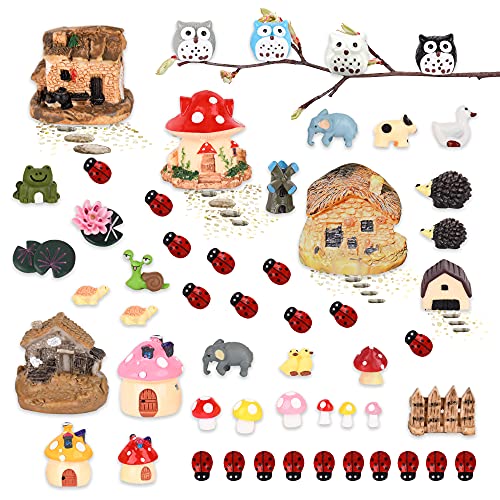 PIIDUOO Fairy Garden Accessories, Fairy Garden Kit, Fairy Garden Supplies, Fairy Garden Miniatures Figurines with House Animals Mushroom