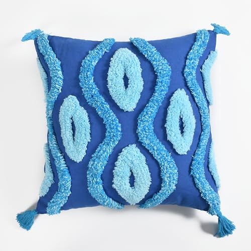 Image of Sofa Cushion Cover Cotton for Living Room Couch Soft Pillow Covers (Blue, 16 inch x 16 inch)